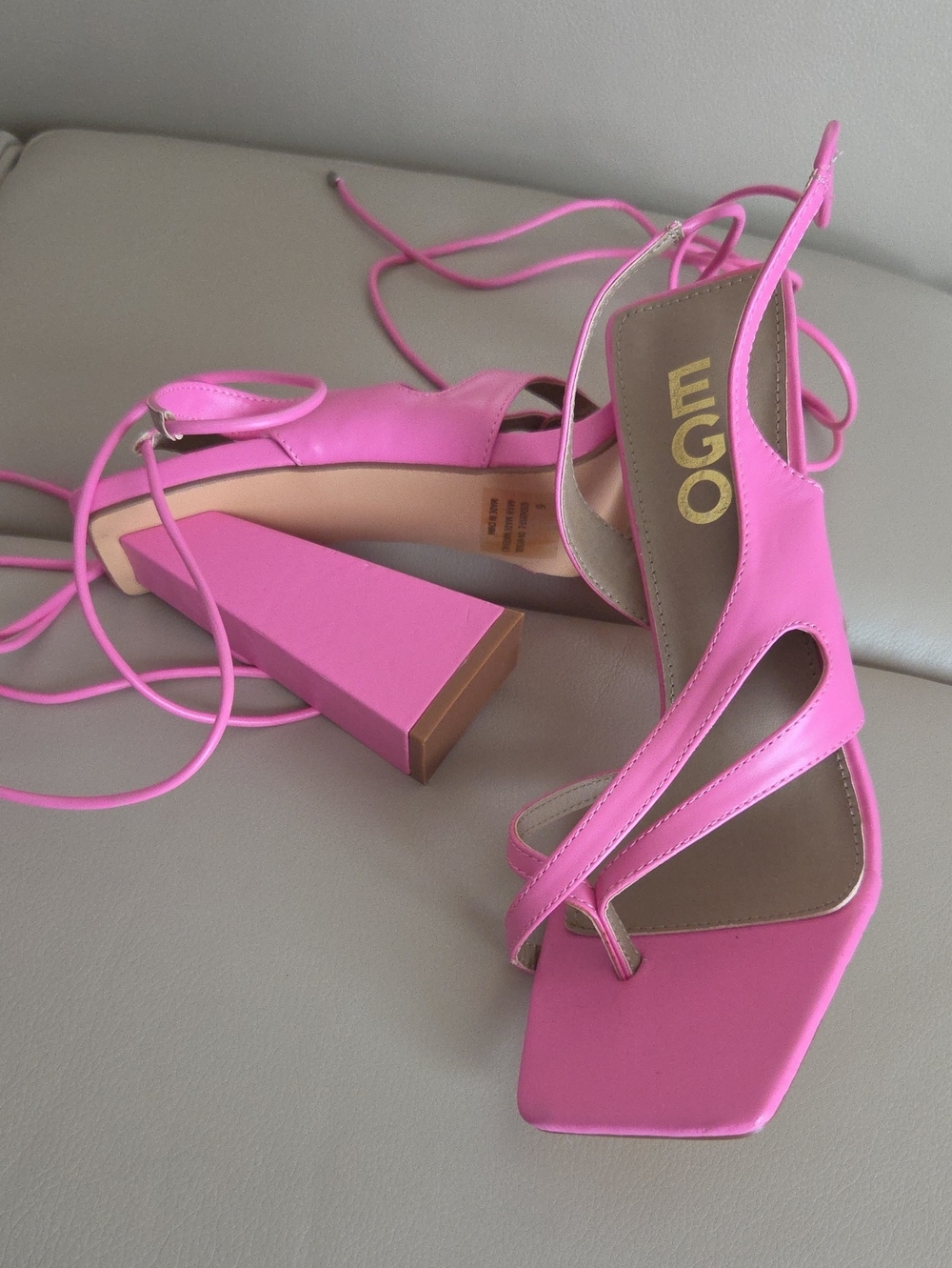 Pink Strappy Block Heel Sandals for Women Size 6
